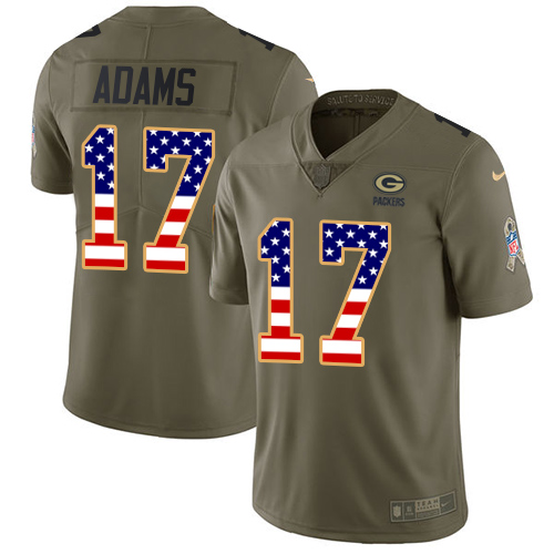 Nike Packers #17 Davante Adams Olive/USA Flag Men's Stitched NFL Limited Salute To Service Jersey - Click Image to Close